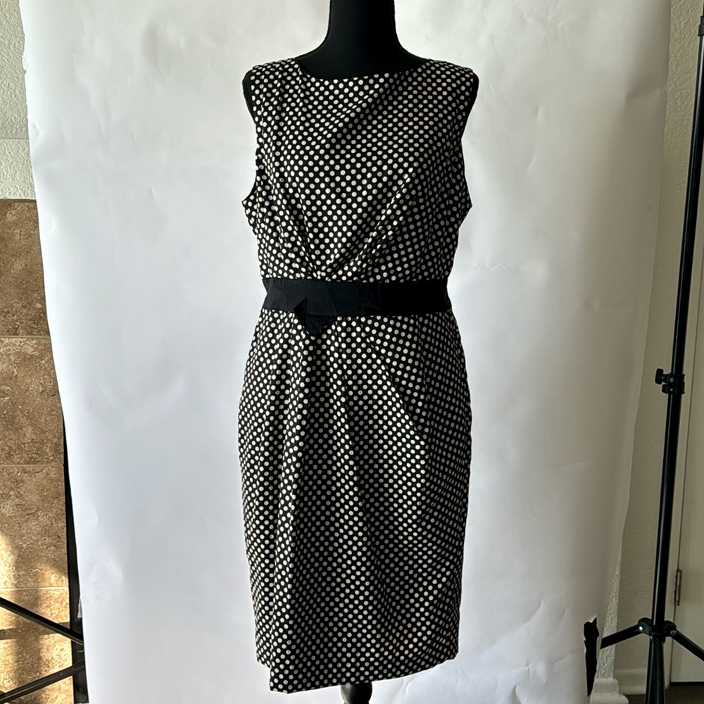 BCBGMaxazria Dress, Large, Black with white polka dots.